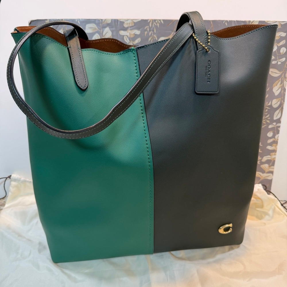 Coach Two-Tone Green and Black Leather Tote